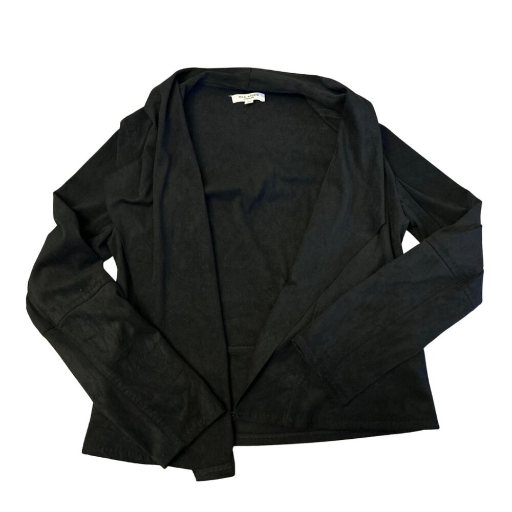 Max Studio XS faux Suede open cardigan blazer Black
